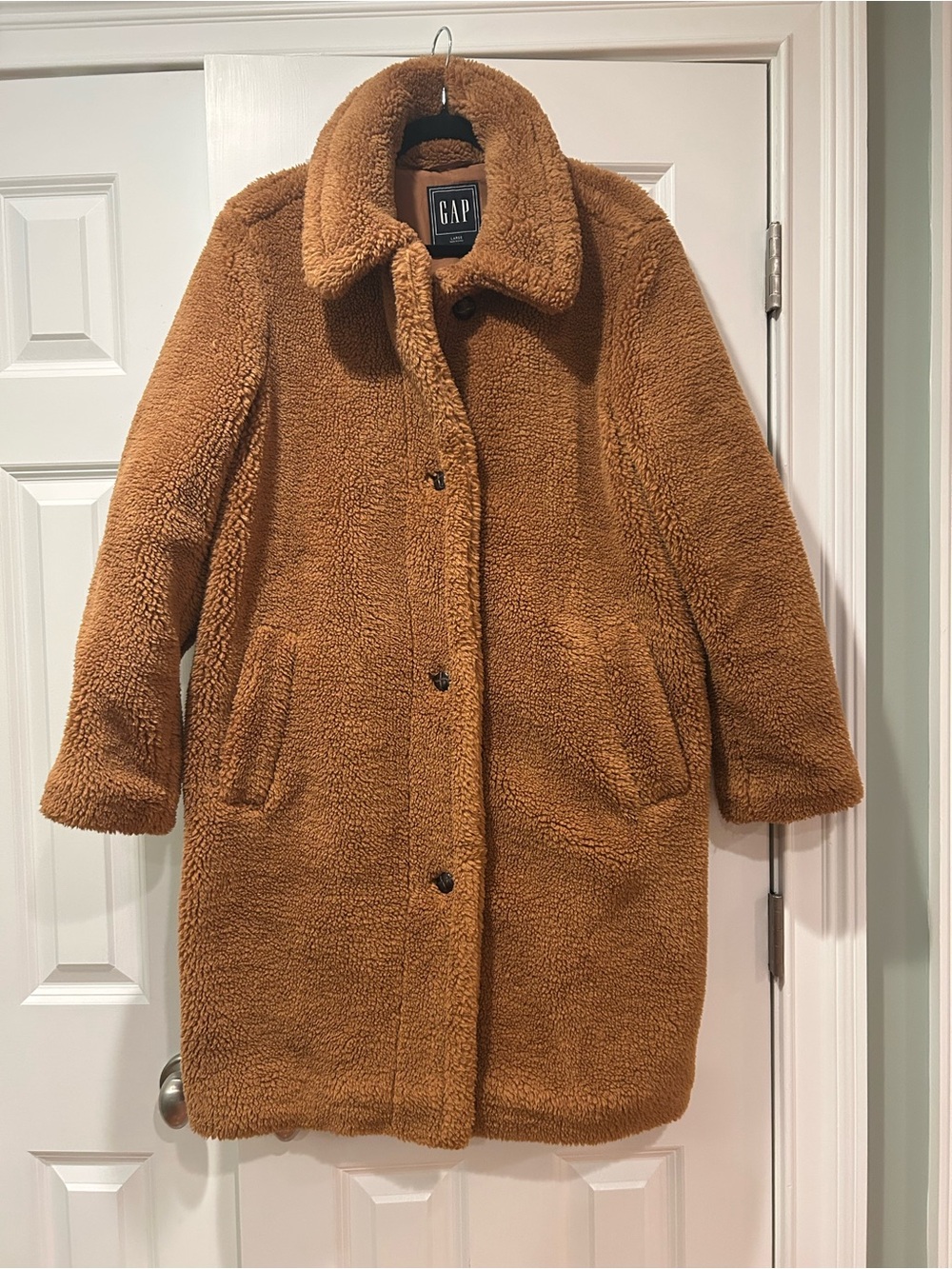 GAP Camel Teddy Sherpa Faux Shearling Long Coat Jacket Size Large